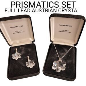 Vintage Austrian Crystal Sterling Silver Snowflake Daisy Flower Necklace Set